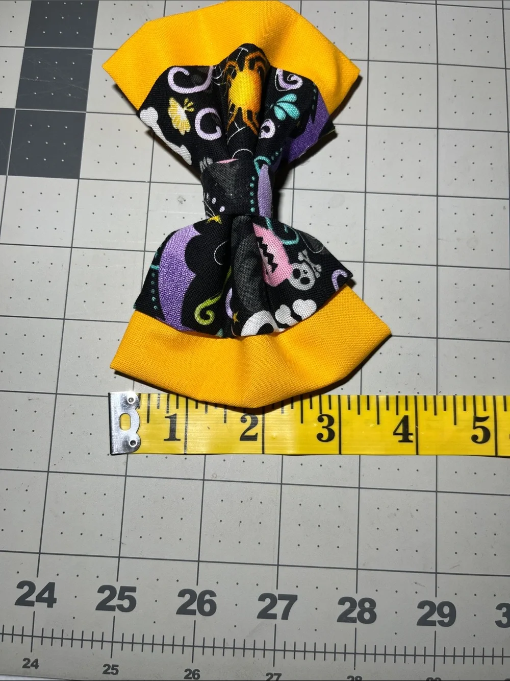Kids Halloween Print Hair Bow - Yellow & Black